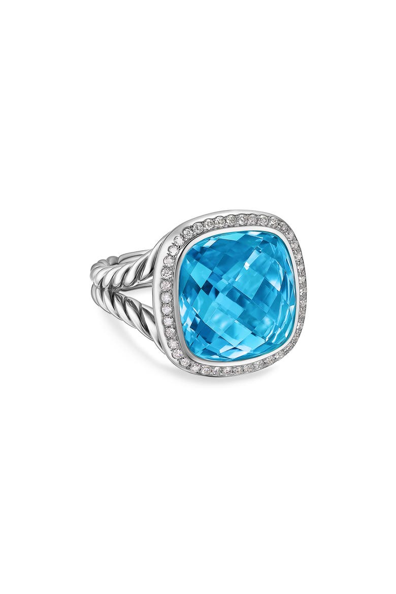 Albion® Ring in Sterling Silver with Blue Topaz & Diamonds, 15mm, Main, color, BLUE TOPAZ