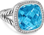 David Yurman Albion® Ring in Sterling Silver with Blue Topaz & Diamonds, 15mm