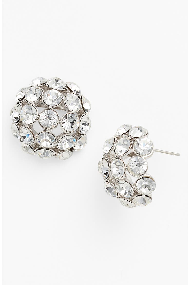 large ball stud earrings, Main, color, CLEAR/ ANTIQUE SILVER