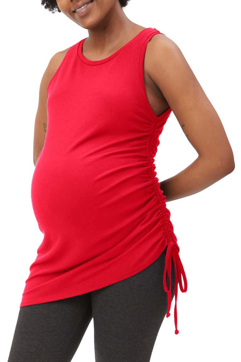 Asymmetrical Drawstring Ruched Maternity Tank, Main, color, CRIMSON