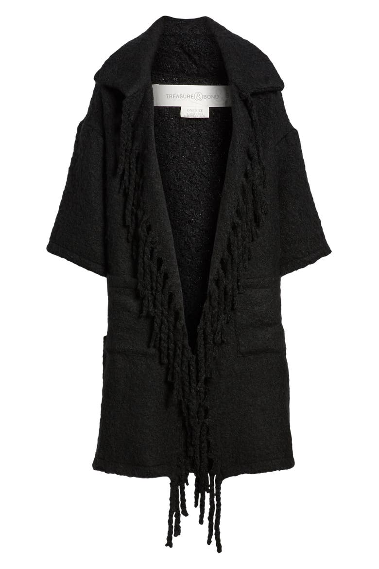 Plaid Fringe Cardigan, Alternate, color, BLACK