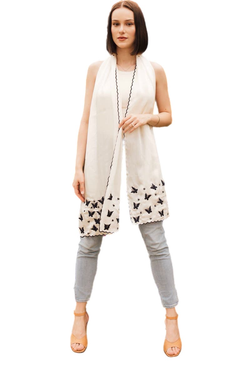 Lepida Silk Embroidered Scarf, Main, color, White