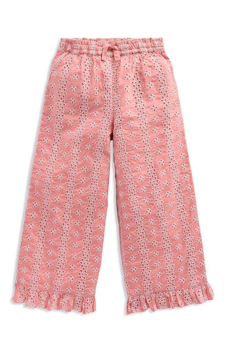 Kids' Floral Embroidered Frill Hem Pants, Main, color, PINK BRODERIE