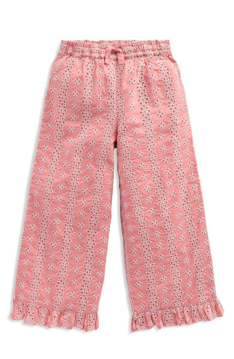 Mini Boden Kids' Floral Embroidered Frill Hem Pants, Main, color, Pink Broderie