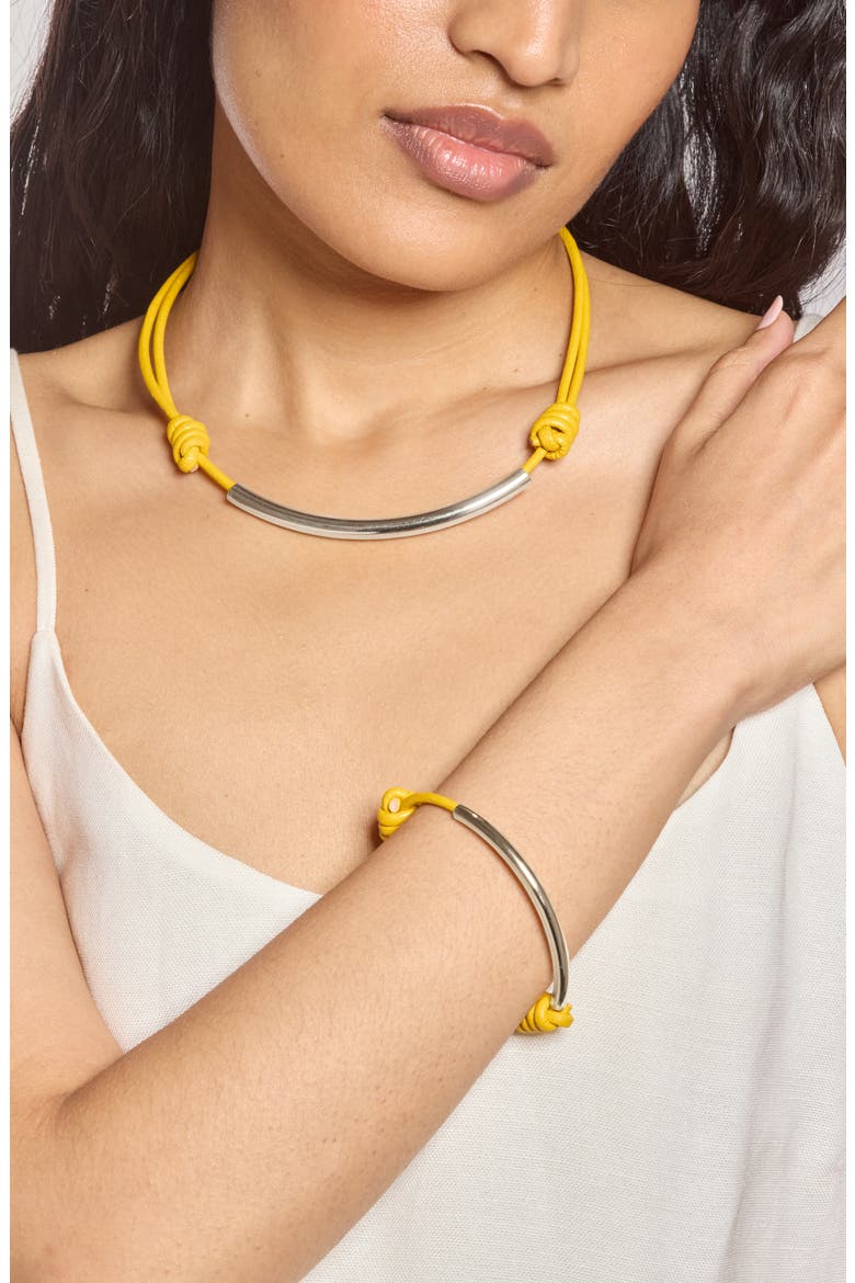 Leather Bond Bracelet, Alternate, color, SILVER/ YELLOW