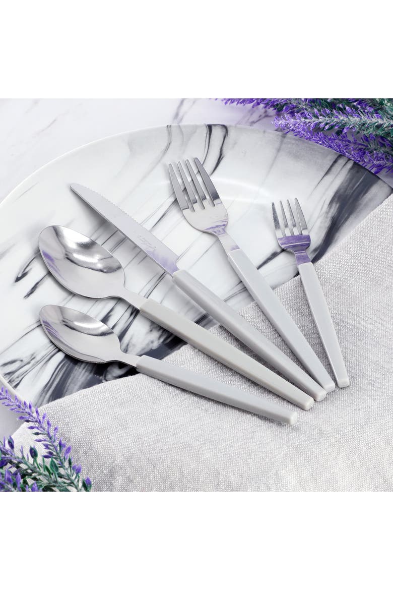 Edzelle 48 Piece Stainless Steel Flatware Set, Alternate, color, White