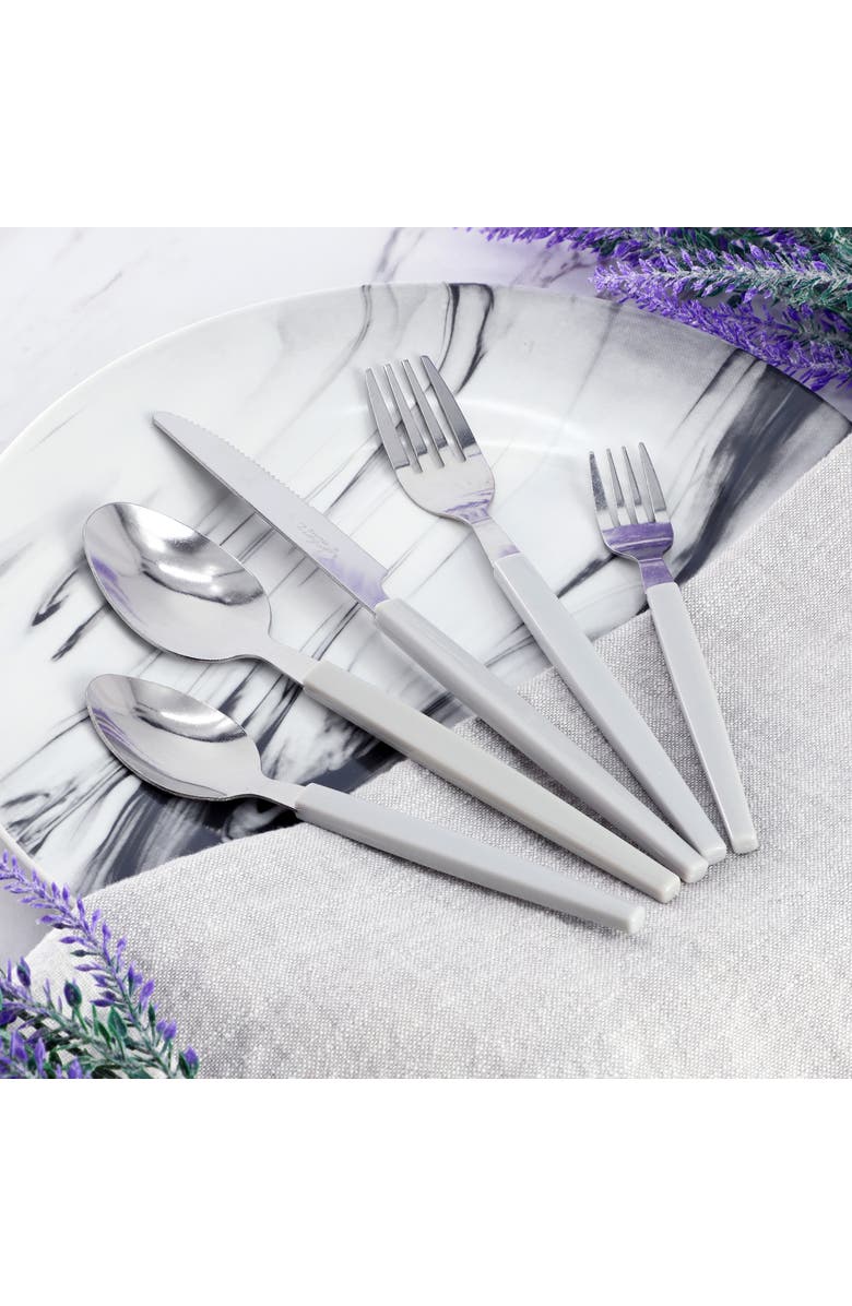 Gibson Home Edzelle 48 Piece Stainless Steel Flatware Set with Plastic Tray, Alternate, color, White