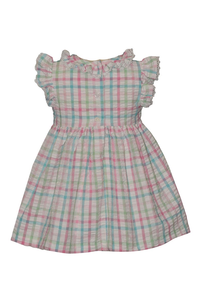 Kids' Check Smocked Waist Cotton Blend Seersucker Dress, Alternate, color, IVORY MULTI