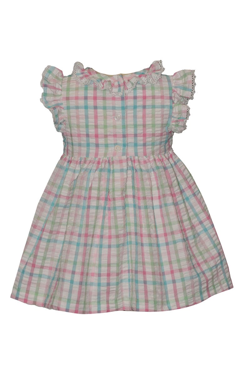 GERSON & GERSON Kids' Check Smocked Waist Cotton Blend Seersucker Dress, Alternate, color, Ivory Multi