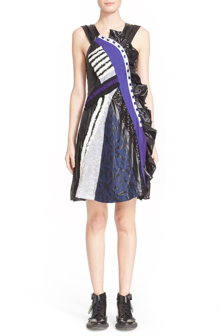 Patchwork Fit & Flare Dress, Main, color, PURPLE