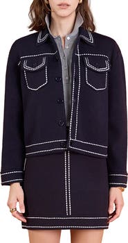 English Factory Denim Look Collared Cardigan