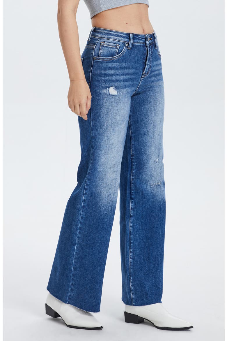Raw Hem High Waist Wide Leg Jeans, Alternate, color, AZURE
