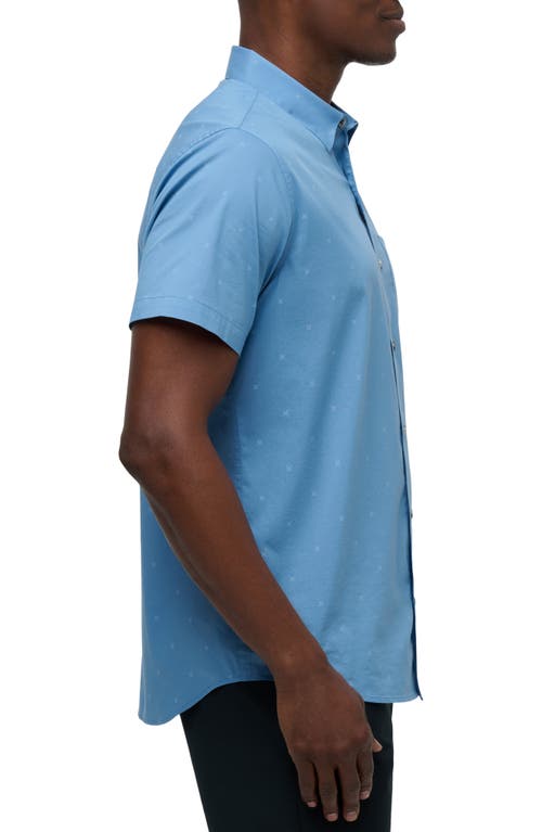 Travismathew Across The Pond Geo Print Short Sleeve Stretch Button-up Shirt In Quiet Harbor