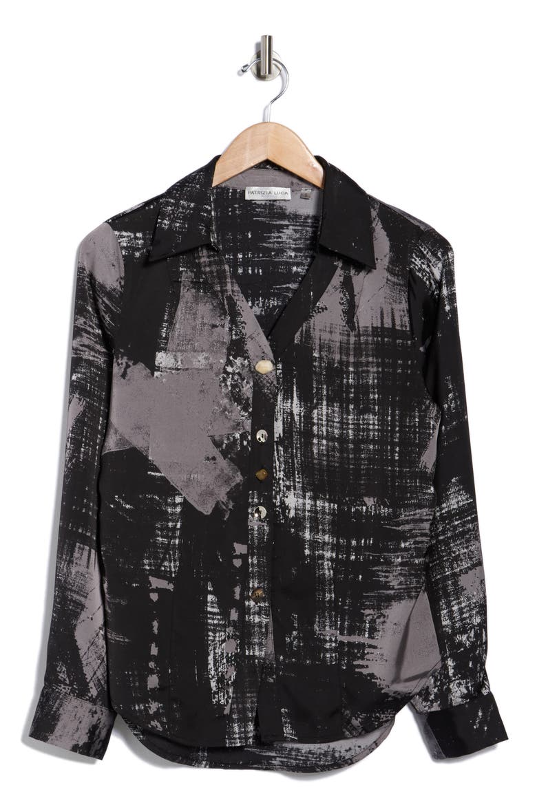 Print Button-Up Shirt, Alternate, color, BLACK