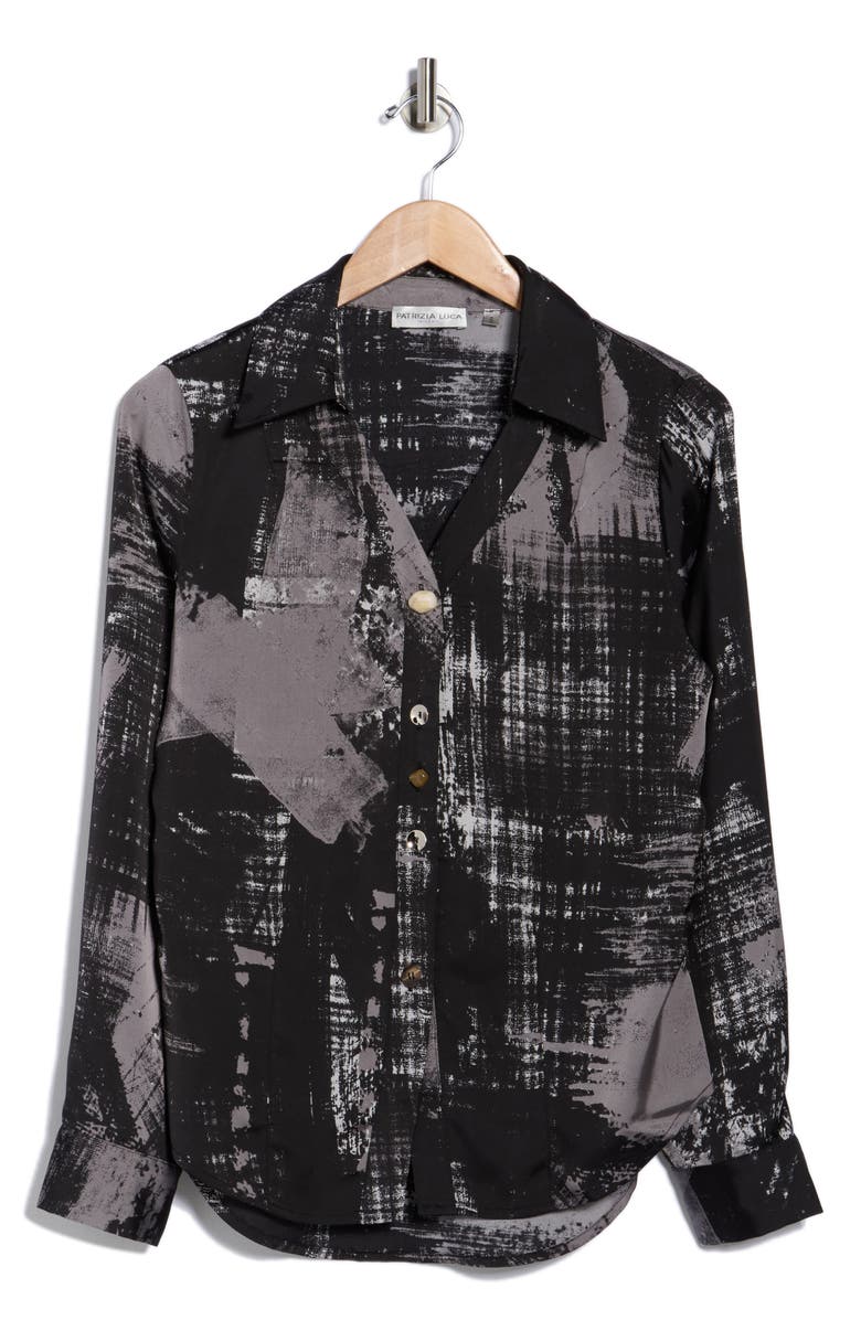 PATRIZIA LUCA Print Button-Up Shirt, Alternate, color, Black