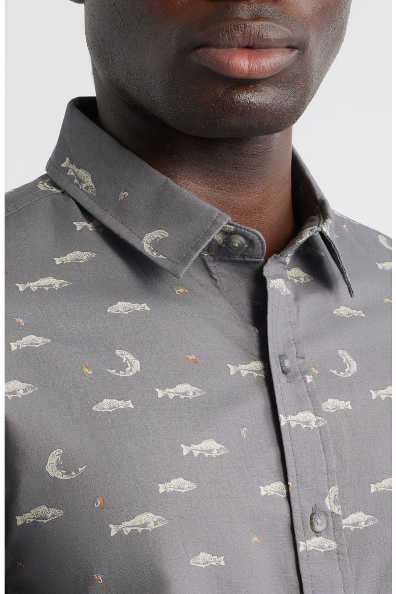 Shoreline Short Sleeve Cotton Button-Up Shirt, Alternate, color, FISH GREY