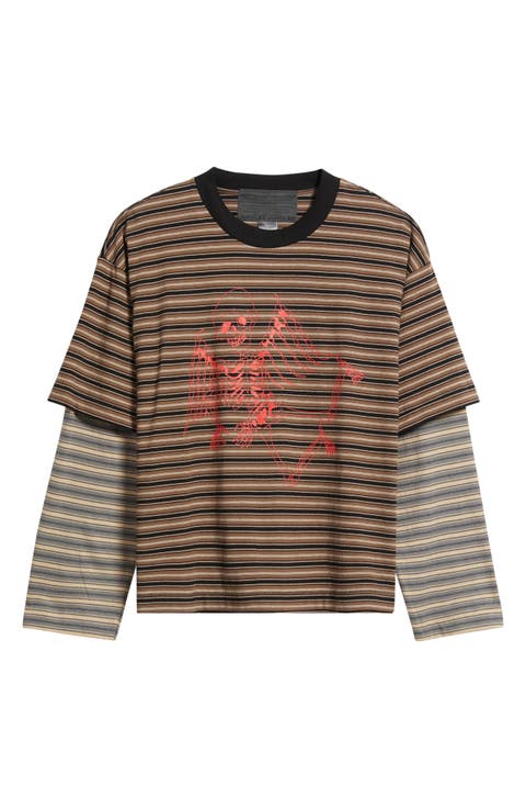Skeleton Stripe Layered Long Sleeve T-Shirt