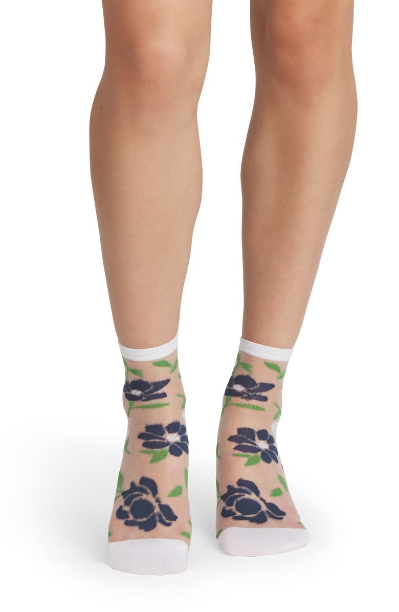 Bombas Floral Sheer Quarter Socks, Alternate, color, Moonlight