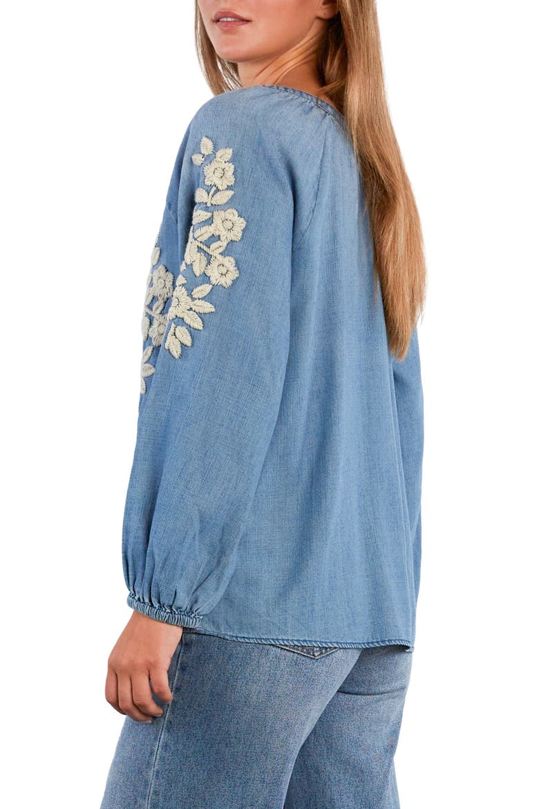 Boho Jo Floral Embroidered Denim Popover Top, Alternate, color, DENIM