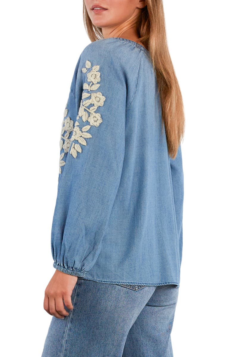 Billy T Boho Jo Floral Embroidered Denim Popover Top, Alternate, color, Denim