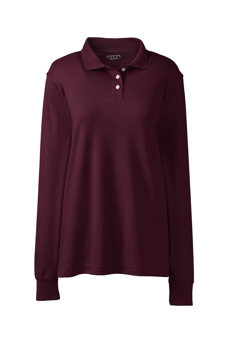 School Uniform  Long Sleeve Interlock Polo Shirt, Alternate, color, Burgundy