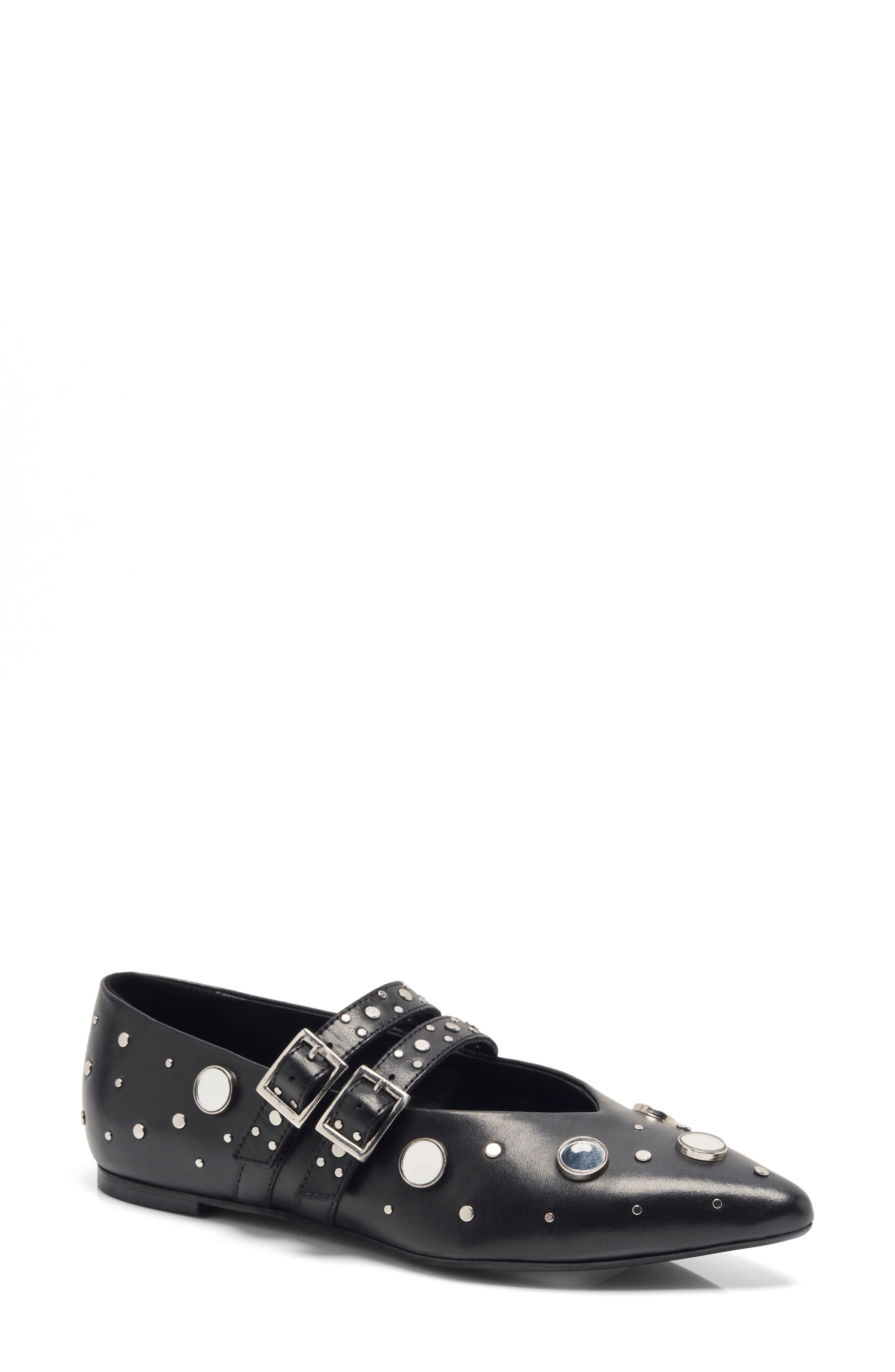 Free People Hall of Mirrors Pointed Toe Flat, Main, color, Black Leather
