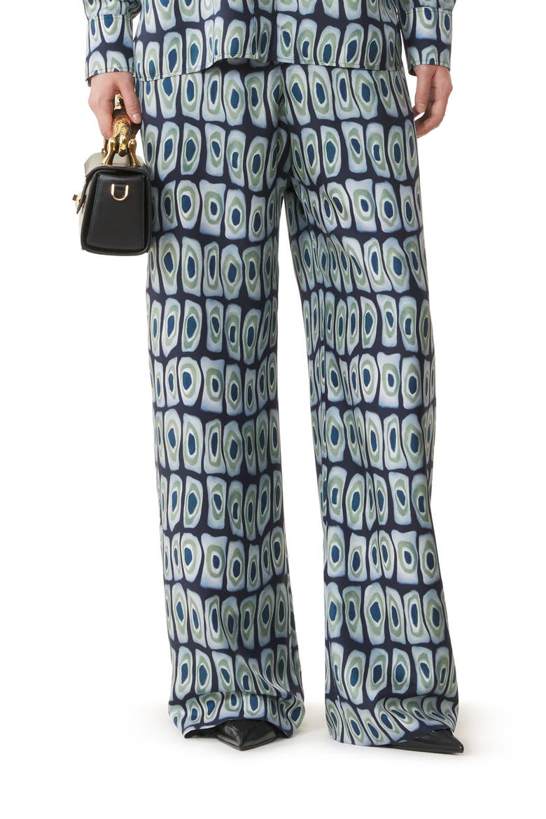 Printed Wide-Leg Silk Pants, Alternate, color, Haze/Sage