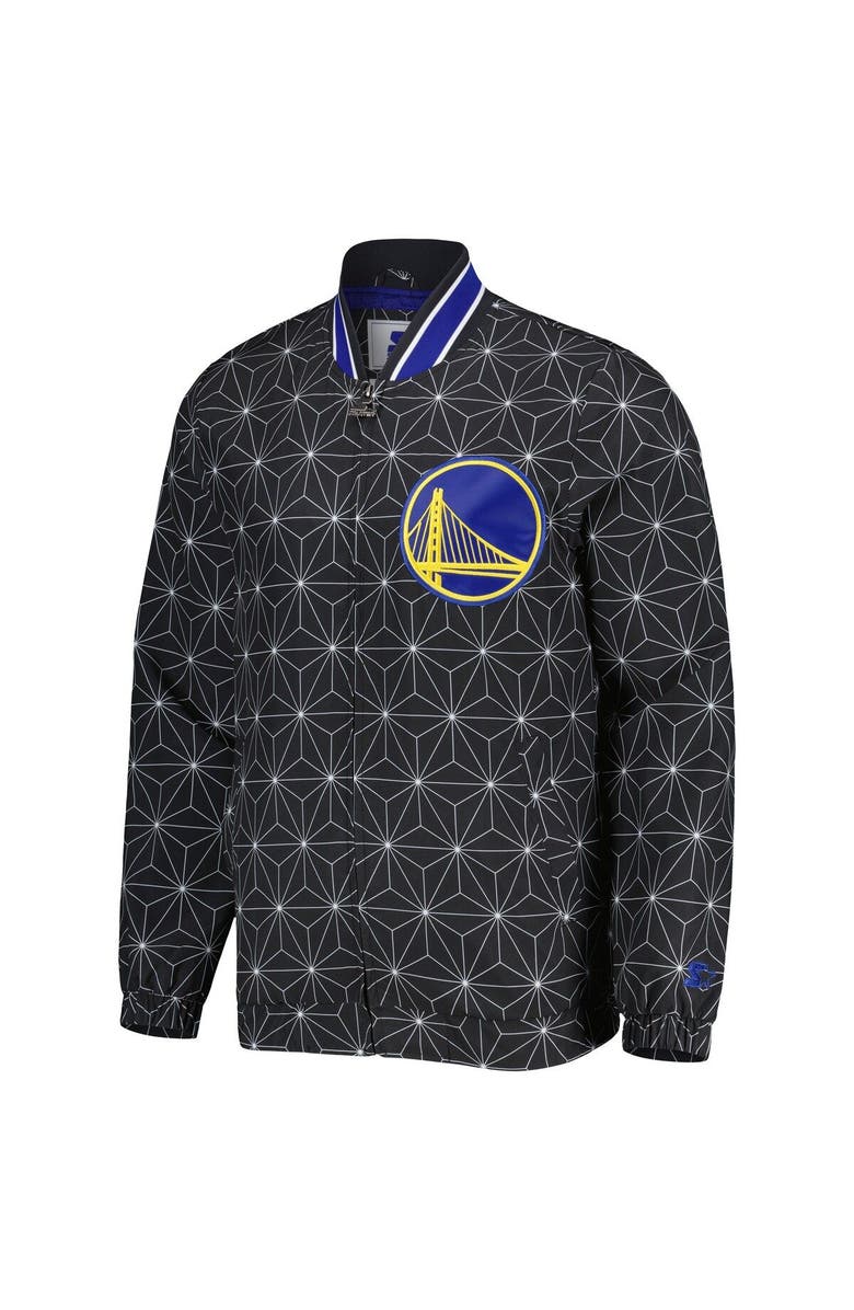 STARTER Men's Starter Black Golden State Warriors In-Field Play Fashion Satin Full-Zip Varsity Jacket, Alternate, color, Black