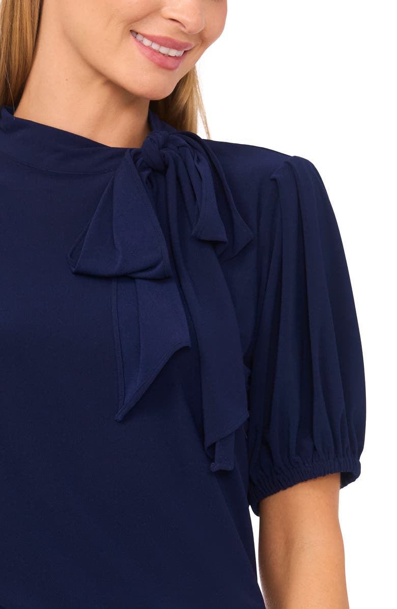 CeCe Tie Neck Knit Top, Alternate, color, Classic Navy