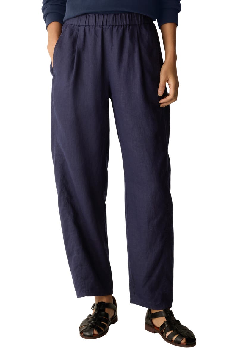 Eileen Fisher Pleated Organic Linen Lantern Pants, Main, color, Ink