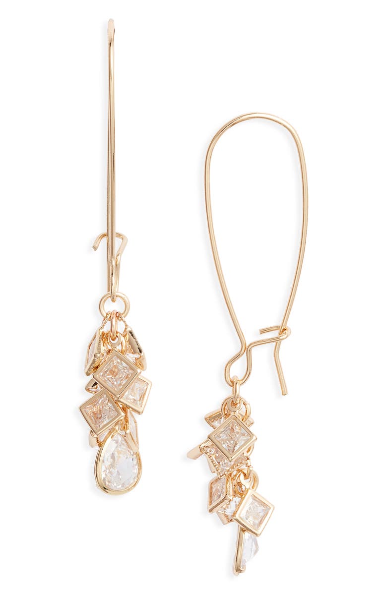 Nordstrom Shaky Cubic Zirconia Cluster Drop Earrings, Main, color, Clear- Gold