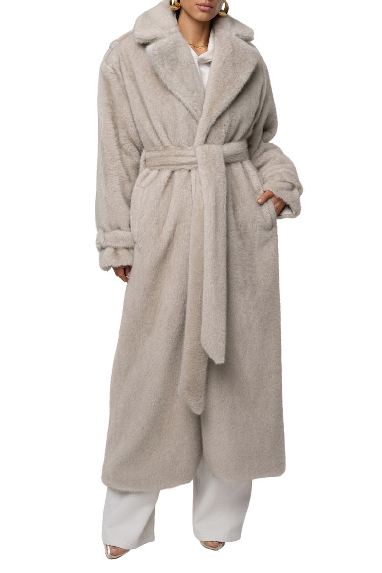 Uptown Belted Faux Fur Longline Coat, Alternate, color, GRAY