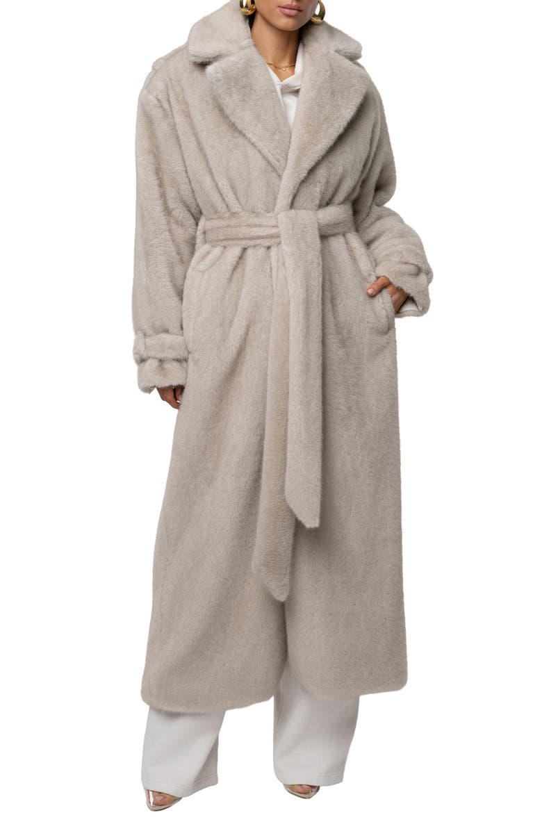 JLUXLABEL Uptown Belted Faux Fur Longline Coat, Alternate, color, Gray