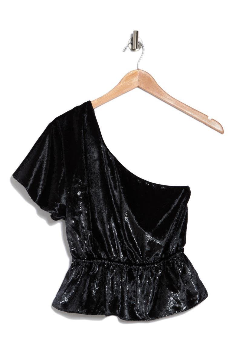 One-Shoulder Ruffle Top, Alternate, color, BLACK