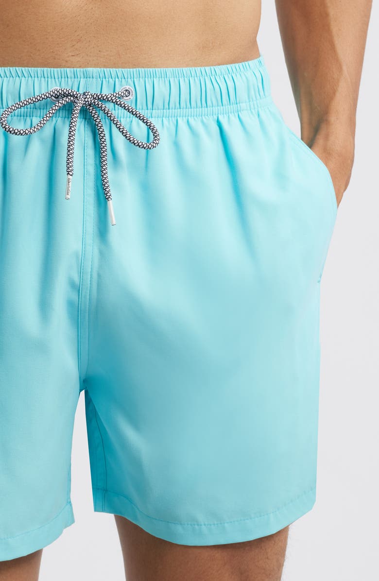 Boardies Bacalar Blue Solid Mid Length Swim Trunks, Alternate, color, Blue