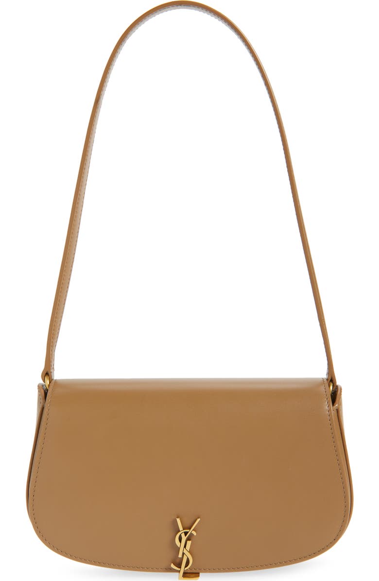 Saint Laurent Mini Cassandre Flap Leather Shoulder Bag, Main, color, Dark Cork