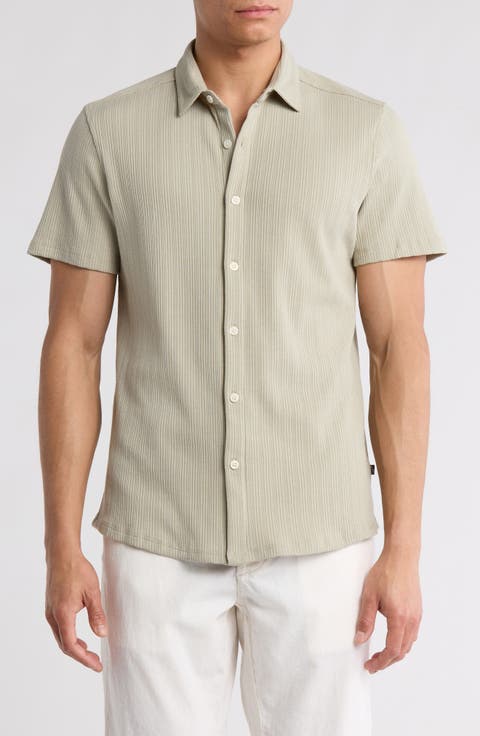 Rib Texture Woven Button-Up Shirt