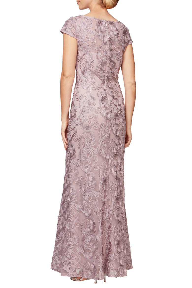 V-Neck Soutache Trumpet Gown, Alternate, color, MAUVE