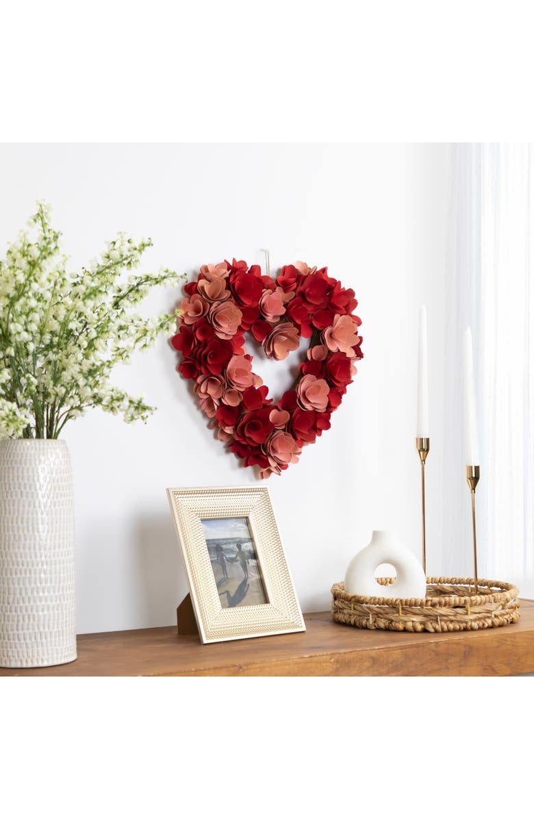 Northlight Wooden Flower Artificial Valentine's Day Wreath - 15" - Red and Pink, Alternate, color, 