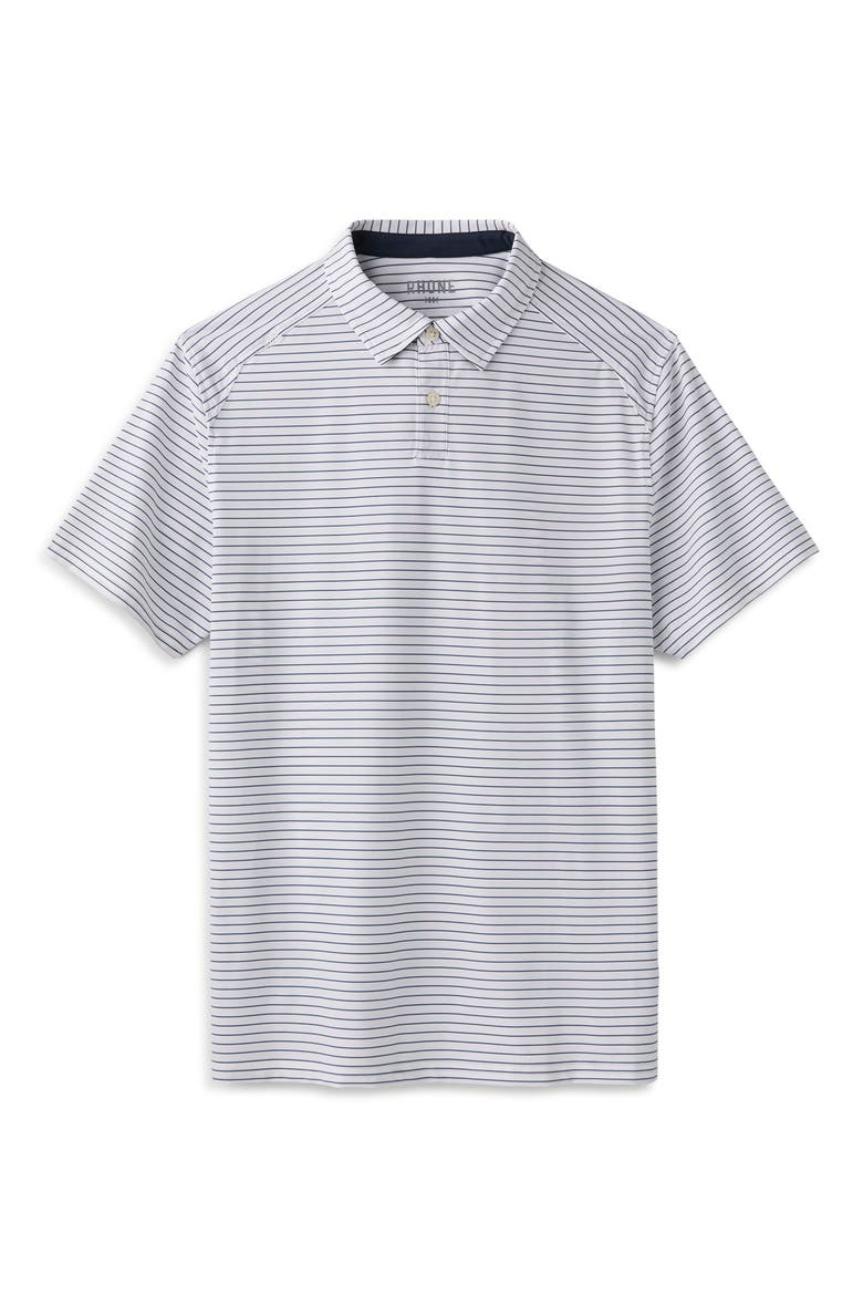 Commuter Stripe Slim Fit Performance Polo, Alternate, color, WHITE/ NAVY PINSTRIPE