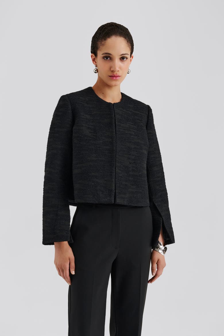 Ruthie Cropped Boucle Blazer, Main, color, Black