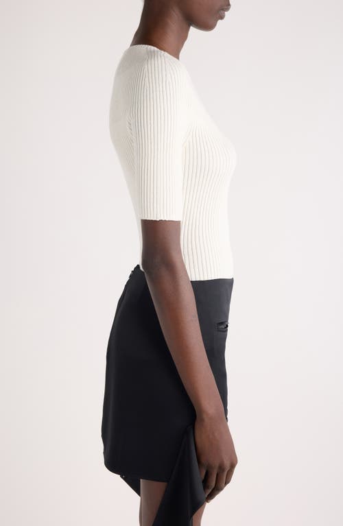 Shop Courrèges Solar Light Short Sleeve Cotton & Merino Wool Rib Sweater In Black