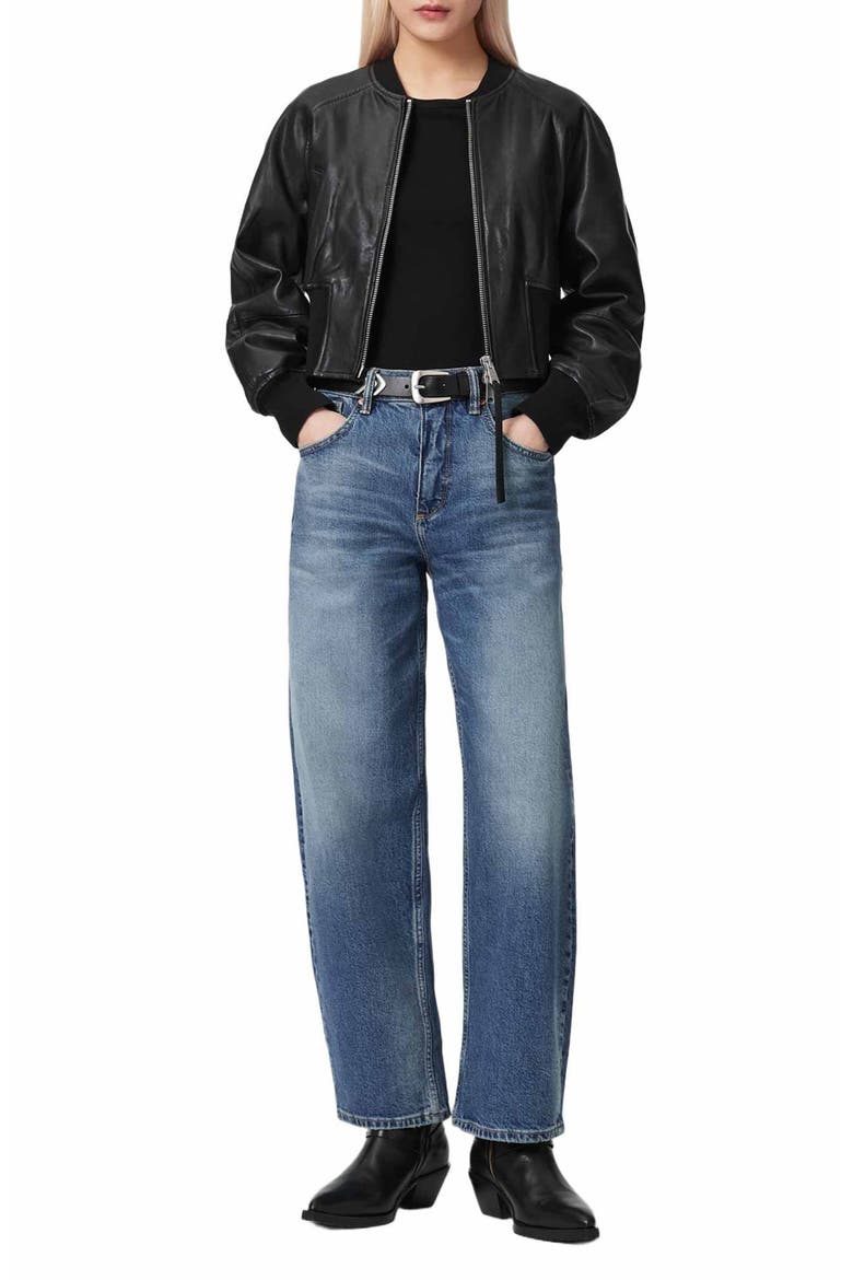 Suri Leather Bomber Jacket, Alternate, color, BLACK