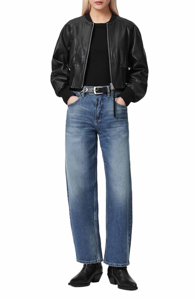 AllSaints Suri Leather Bomber Jacket, Alternate, color, Black