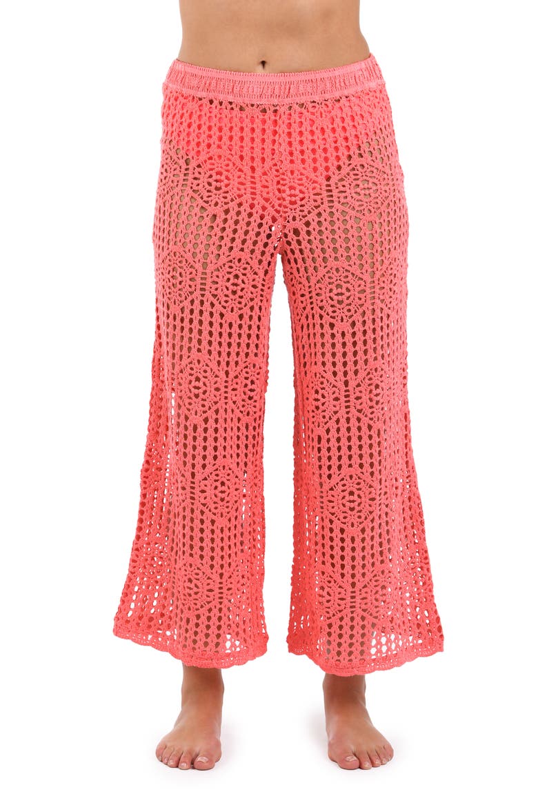 Waverly Open Stitch Cotton Crop Cover-Up Pants, Alternate, color, CORAL REEF