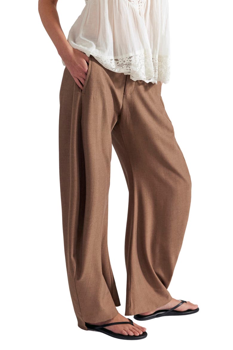Spotlight Pinstripe Barrel Leg Pants, Alternate, color, BROWN