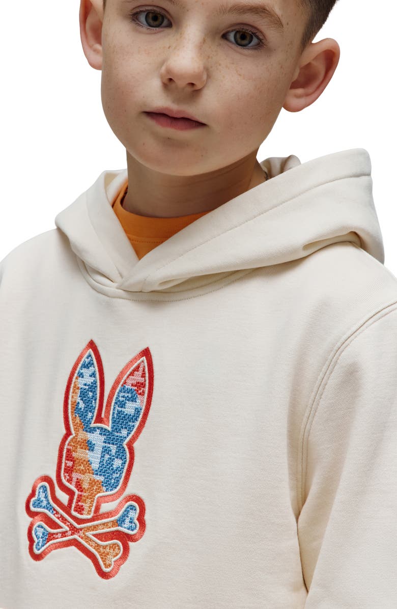 Psycho Bunny Kids' Olivier Pixel Bunny Embroidered Fleece Hoodie, Alternate, color, Pristine