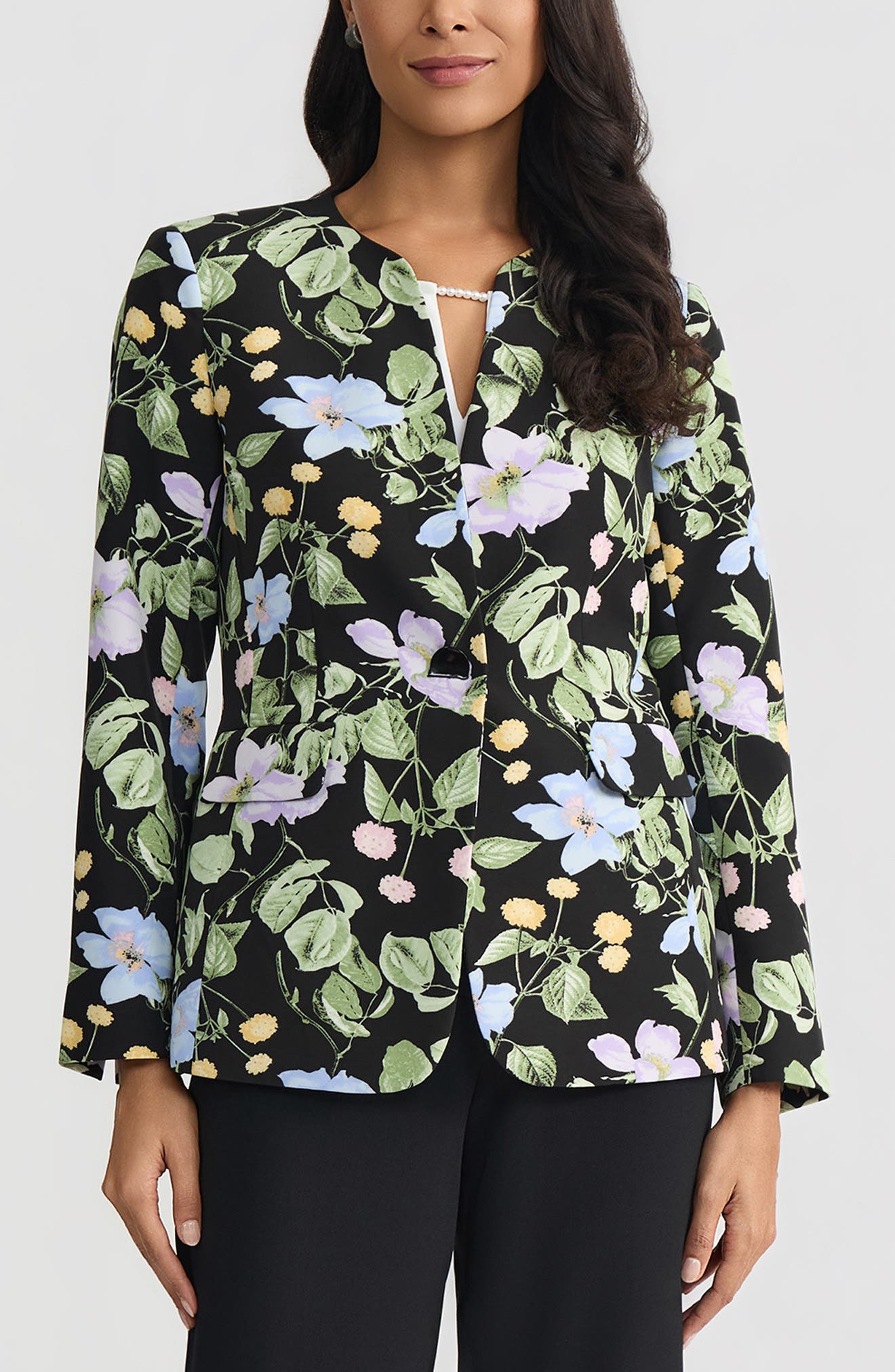 Floral Print One-Button Jacket