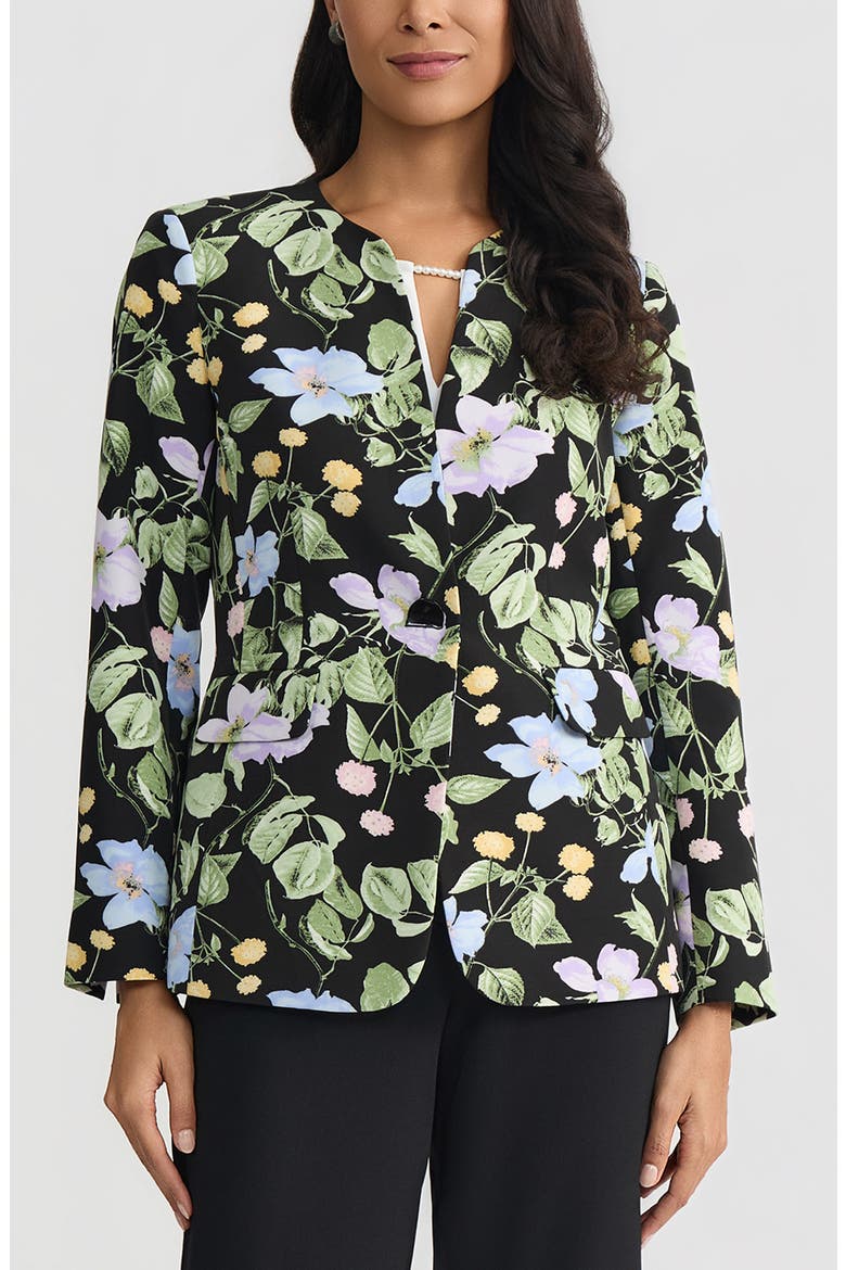 Floral Print One-Button Jacket, Main, color, BLACK MULTI
