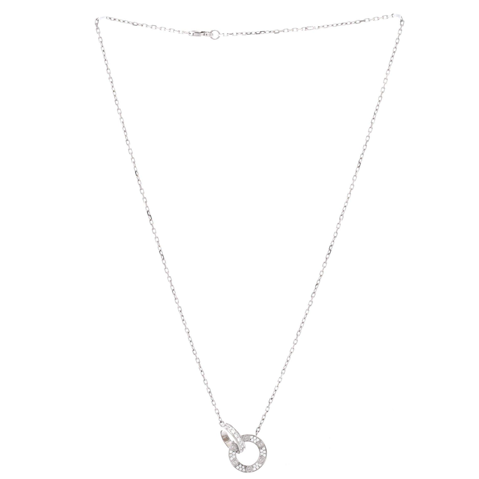 Love Interlocking Pave Necklace 18K White Gold and Diamonds, Alternate, color, Metallic Gold